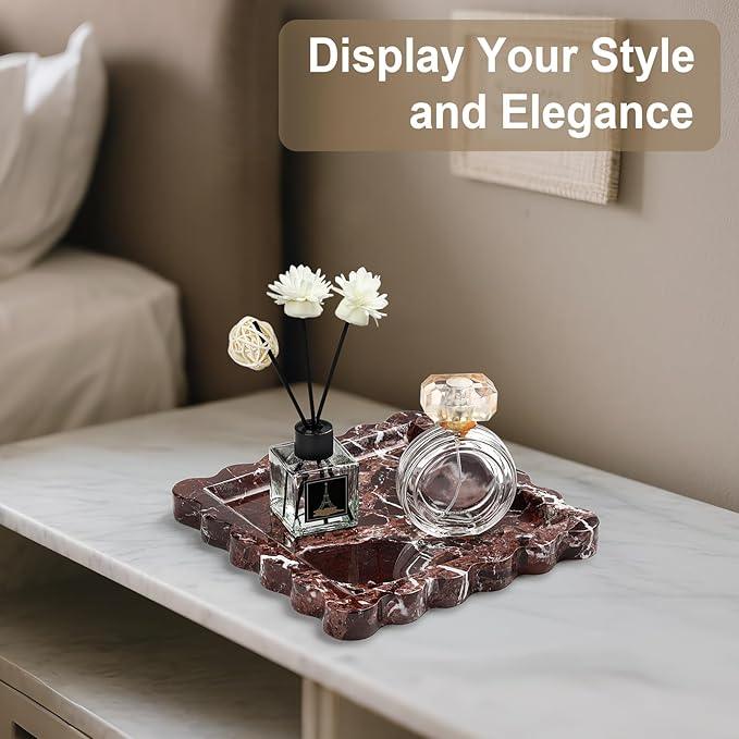 Natural Marble Vanity Tray - Moujings Genuine Marble Perfume Tray for Bathroom Decor, Stone Bathroom Vanity Organizer Tray for Kitchen Counter, Candles, Jewelry, Coffee, Makeup, Key - ModernBath