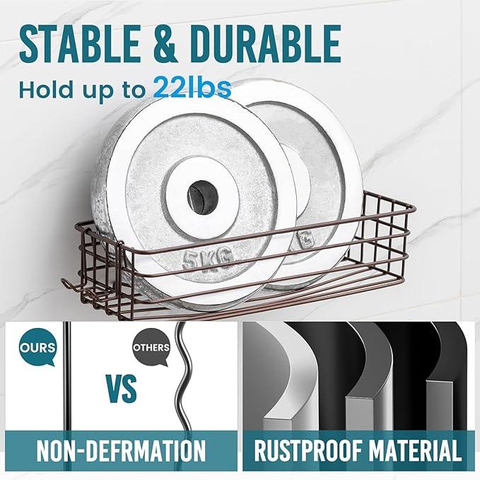 TAILI Shower Caddy Suction Cup 2 Pack with Hooks & Soap Holder, Heavy Duty Shower Organizer for Bathroom, No Drilling Bathroom Organizer with Large Capacity, Metal Storage Basket-Brown - ModernBath