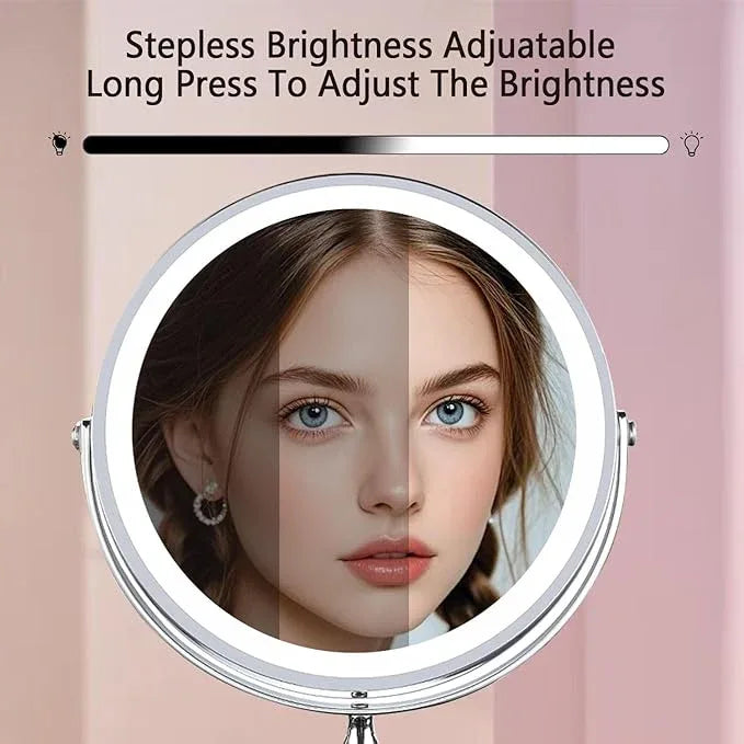 Creocasy Makeup Mirror with Lights ，8 Inch 1X/10X Rechargeable Double Sided Magnifying, 360° Rotation LED HD Mirror with 3 Colors，Brightness Adjustable, Gifts for Wowen & Men - ModernBath