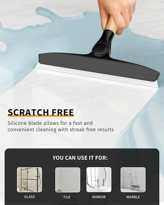 MR.SIGA All Purpose Silicone Squeegee for Shower Door, Mirror, Glass, Streak Free Shower Squeegee, Pivoting Bamboo Handle, Includes 1 Suction Hook, 10 inch Wide, Black, 1 Pack - ModernBath