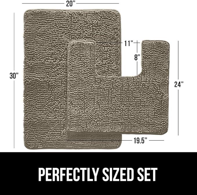 GORILLA GRIP Bathroom Rug Sets, Soft Chenille 2 Piece Area Rugs Set, Toilet Base Mat and 30x20 Carpet, Absorbent Microfiber Washable Mats Dry Quickly, Home Décor and Bath Room Accessories, Latte - ModernBath