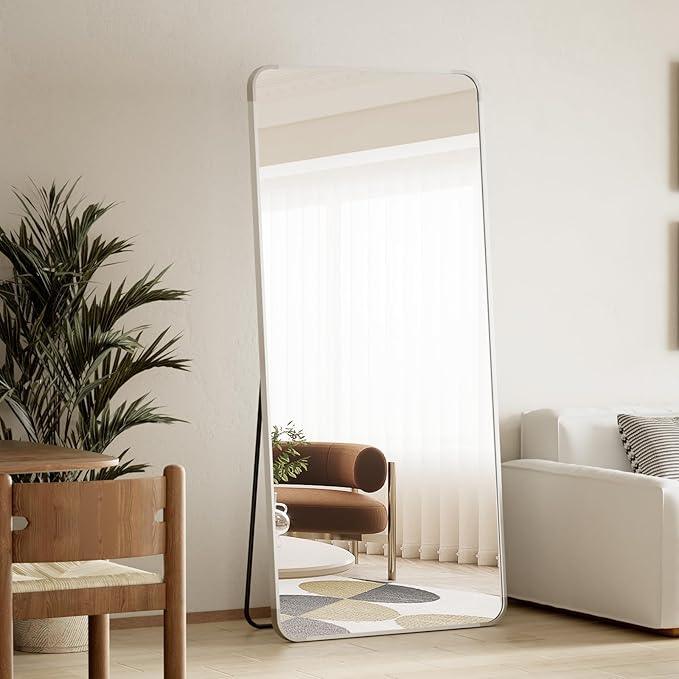 BEAUTYPEAK Silver Full Length Mirror, 71"x26" Rounded Corner Floor Mirror Standing Hanging or Leaning Against Wall, Suitable for Bedroom or Dressing Room - ModernBath