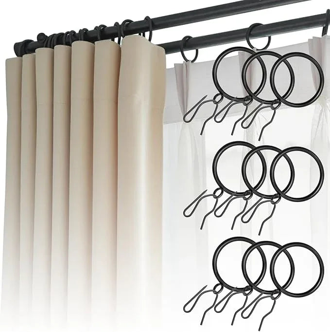 CONAMEI 80 Pcs Curtain Rings and Hooks - Stainless Steel Shower Curtain Rings and Hooks with Eyelets for Curtains Rods and Bathroom Shower Rods, Black - ModernBath