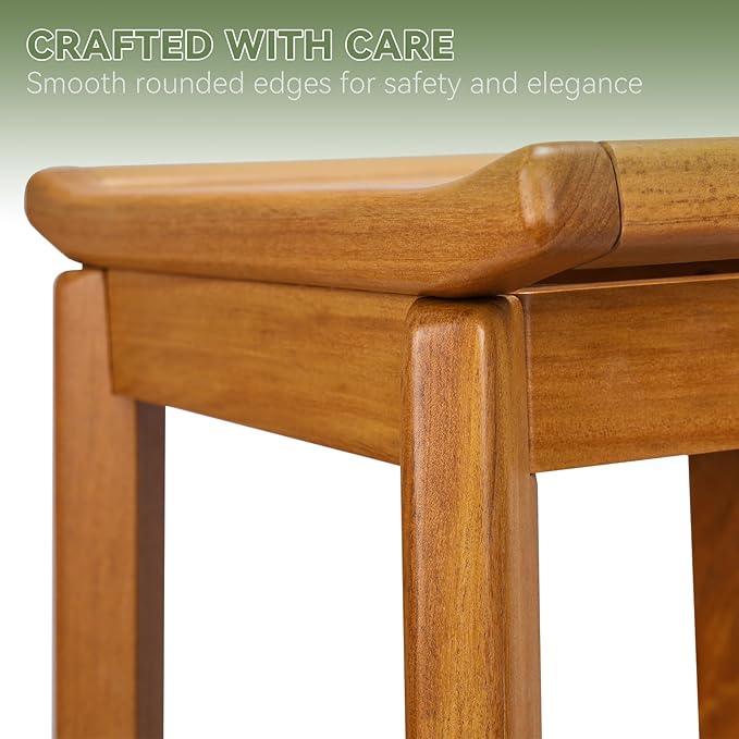 17" Teak Shower Chair with Storage Shelf & Handle, Non-Slip Waterproof Wooden Shower Bench, Stable Bathroom Seat and Heavy Duty Shower Stool for Tub or Indoor Use, Ideal for Elderly, Recovery - ModernBath