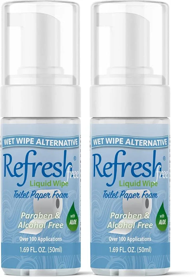 Refresh Liquid Wipe Free - Toilet Paper Foam for Sensitive Skin - Flushable Wet Wipe Alternative - Cleanses & Soothes with Witch Hazel & Aloe - Alcohol & Paraben Free, 1.69 oz (2 Pack) - ModernBath