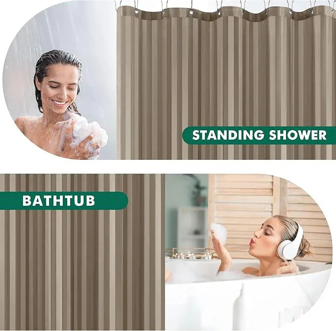Biscaynebay Fabric Shower Curtain or Liner 72" by 72", Taupe Water Repellent Damask Stripes Bathroom Curtains Machine Washable - ModernBath