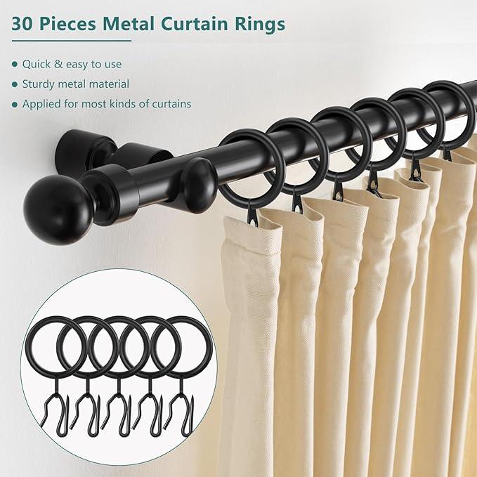 Dpyrrhic 30Pcs Metal Curtain Rings 42mm Interior Diameter and 30 Pcs Curtain Drapery Pin Hooks,Black Curtain Hooks for Drapes,Window,Shower Curtain - ModernBath