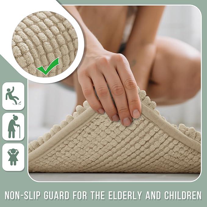 Yimobra Bathroom Rug Mat 47 x 24, Non Slip and Super Absorbent Bath Mat,Machine Washable Quick Dry,Ultra Plush Chenille Shower Rugs for Bathroom Floor Sink Tub and Shower Outside,Camel - ModernBath