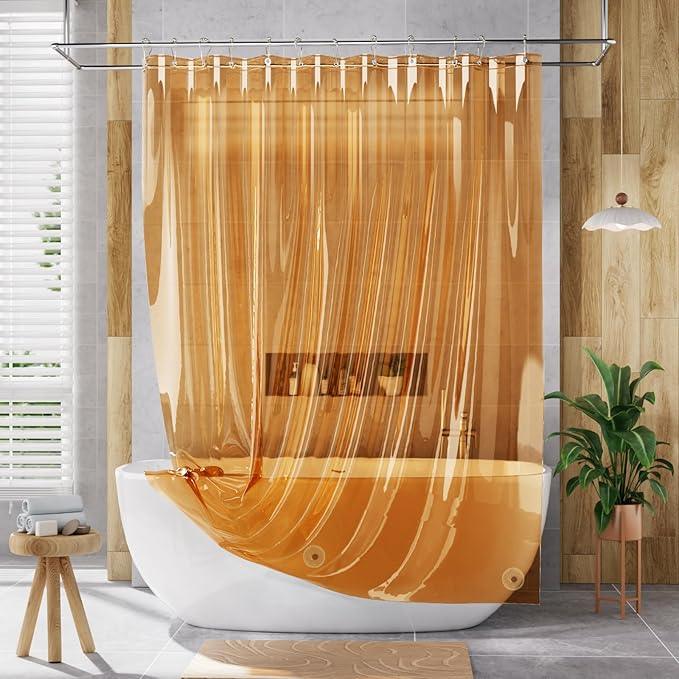 AmazerBath Shower Curtain Liner, 72x72 Transparent Orange Shower Liner, Lightweight Plastic Shower Curtain Liners, Cute Waterproof Shower Liner for Bathroom with 3 Magnets and 12 Grommet Holes - ModernBath