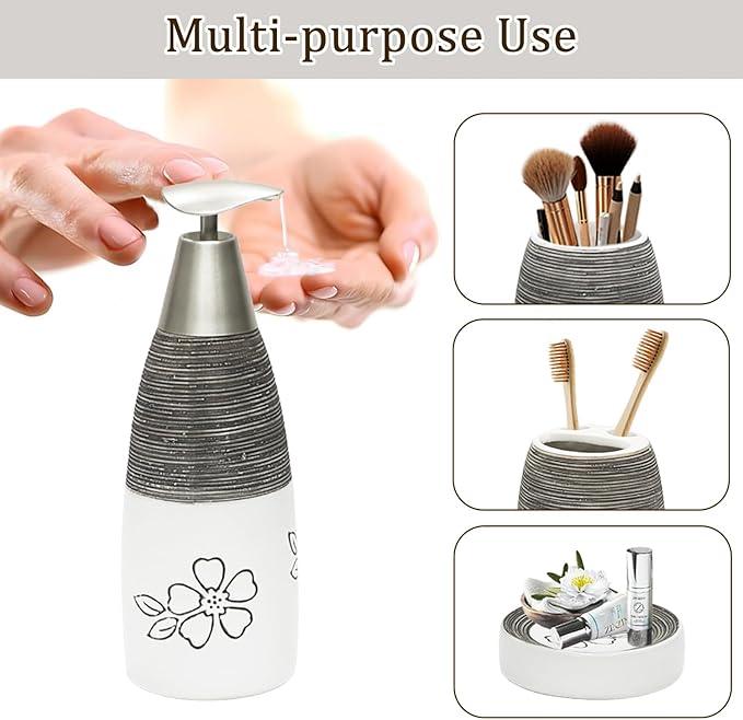 CERBIOR Bathroom Accessories Set,4 Pcs Ceramic Bathroom Decor Accessory,Includes Toothbrush Holder, Toothbrush Cup, Soap Dish for Decorative Countertop and Housewarming Gift, (White Flower) - ModernBath