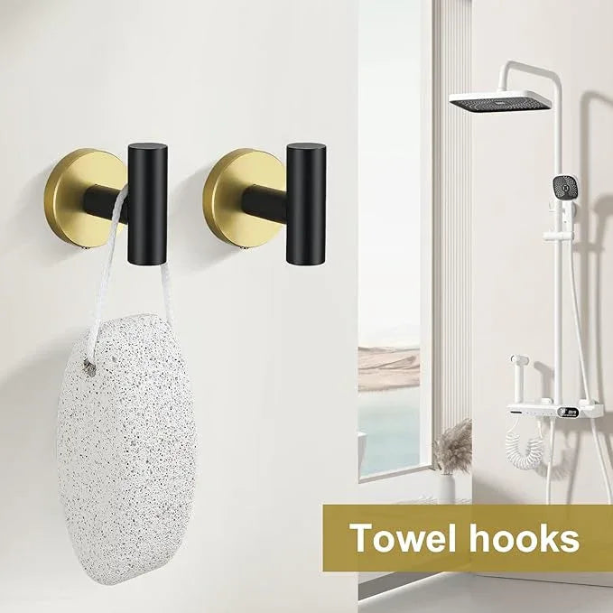 Black and Gold Towel Bar Bathroom Hardware Accessories Set, 10 Pieces Upgraded Round Toilet Paper Holder Towel Rack for Bathroom Wall Mounted, 23.6 Inch Stainless Steel Towel Rods for Bathroom - ModernBath