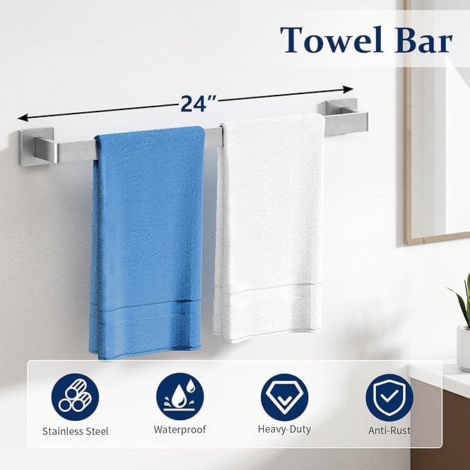 20-Pieces Brushed Nickel Bathroom Hardware Set, 24 Inch Bath Towel Bar Set, Stainless Steel Towel Racks for Bathroom Wall Mounted - ModernBath