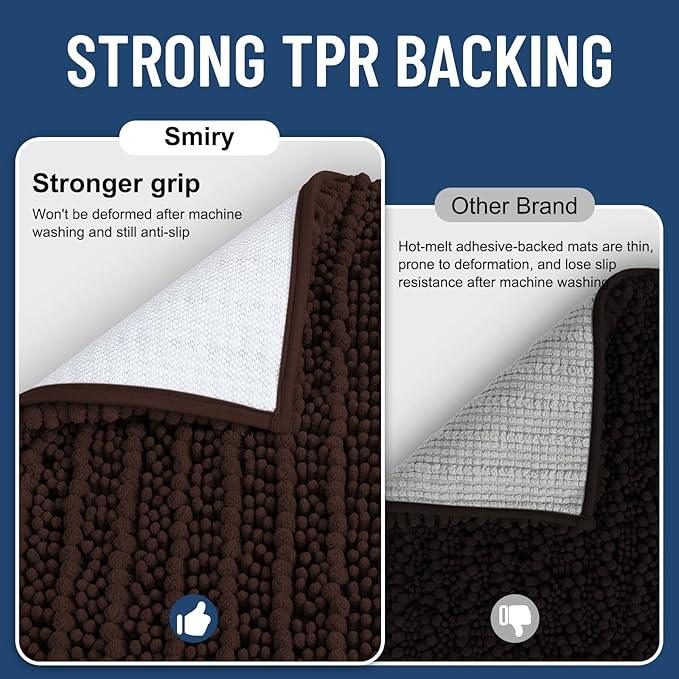 Smiry Bathroom Toilet Rugs U Shaped 24x20, Extra Soft Absorbent Non Slip Rubber Backing Chenille Contour Bath Rugs for Toilet, Machine Washable Contoured Bath Mats, Brown - ModernBath