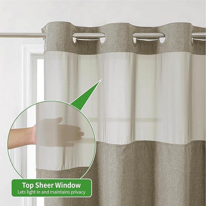 eachope Extra Long No Hooks Needed Linen Textured Shower Curtain with Snap-in Fabric Liner Set,Hotel Luxury Decor Shower Curtains for Bathroom,Waterproof & Washable,71Wx86H,Khaki/Tan - ModernBath