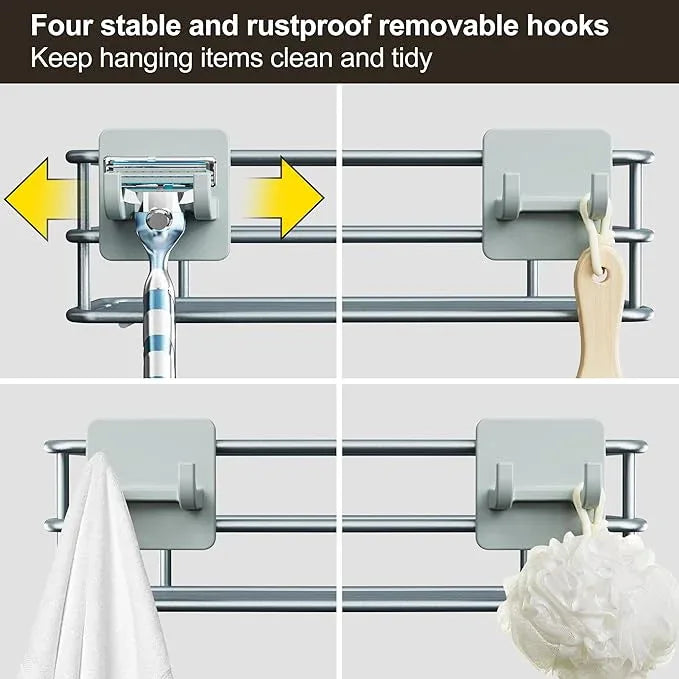 Orimade 4 Tier Adjustable Anti-slip Shower Caddy over Shower Head,Rustproof Bathroom Hanging shower Organizer with 4 Hooks for Razor,No Drilling Shower shelves Storage Rack, Light Grey - ModernBath