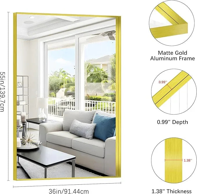 NIMURY Gold Bathroom Mirror, 36x55 Inch Rectangular Deep Frame Mirror, Large Wall Mounted Bathroom Vanity Mirror Over Sink for Bedroom,Restroom, Living Room, Hangs Vertically or Horizontally - ModernBath