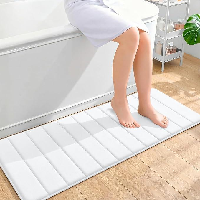 OLANLY Memory Foam Long Bathroom Rugs Runner 47x17, Super Soft Absorbent Bath Mat, Quick Dry, Machine Washable Shower Floor Rugs, Bathmat Carpet, Bathroom Home Decor Accessories, White - ModernBath
