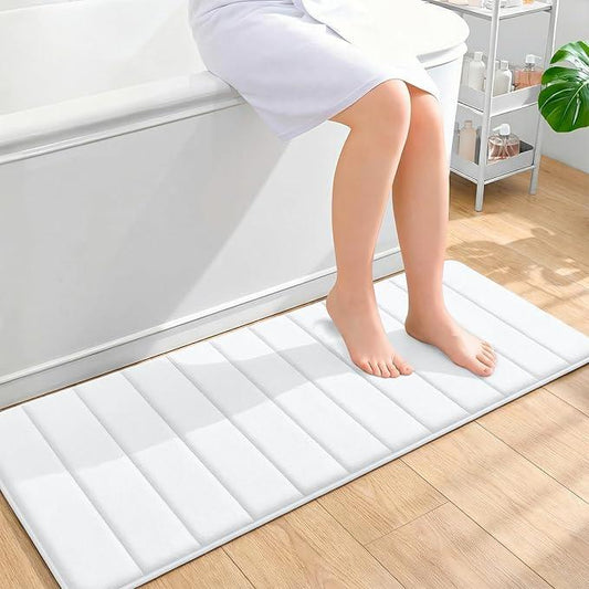 OLANLY Memory Foam Long Bathroom Rugs Runner 47x17, Super Soft Absorbent Bath Mat, Quick Dry, Machine Washable Shower Floor Rugs, Bathmat Carpet, Bathroom Home Decor Accessories, White - ModernBath