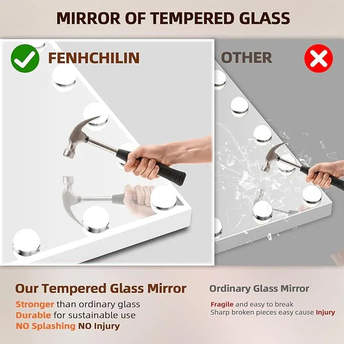 FENCHILIN Vanity Mirror with Lights and Bluetooth Speaker 22.8"x 18.1" Makeup Mirror Lighted Hollywood Mirror with 15 Dimmable LED Bulbs USB Charge Port, 3 Color Lighting Modes - ModernBath
