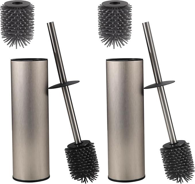Toilet Brush and Holder,Stainless Steel Toilet Brushes for Bathroom with Holder 2pack Brushed Nickel - ModernBath