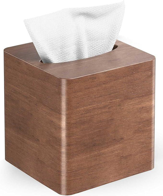 Livelab Tissue Box Cover Square - Oak Wood Tissue Box Holder for Living Room, Dinner Table, Bathroom, Office - Decorative Wooden Cube Facial Tissue Cover for Modern Farmhouse Home Decor | Brown - ModernBath