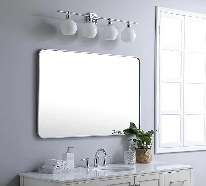 ARS Concepts Aura, Soft Corner Metal Rectangular Mirror 30X48 Inch in, Modern, Silver - ModernBath