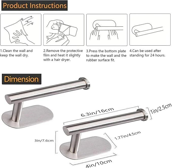 Toilet Paper Holder - Self Adhesive Toilet Paper Holder Wall Mount for Bathroom, SUS 304 Stainless Steel Command Strip Toilet Paper Roll Holder Stick On, No Drilling - Brushed Nickel（2 Pcs） - ModernBath