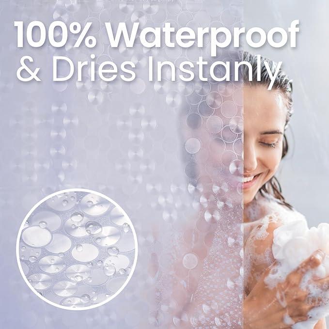 LiBa PEVA Shower Curtain Liner with 12 Plastic Rings, 8G Waterproof Shower Liner, 72x72 Inch Clear Shower Curtain with Magnets, Weighted Bathroom, 3D Clear Bubbles Pattern - ModernBath