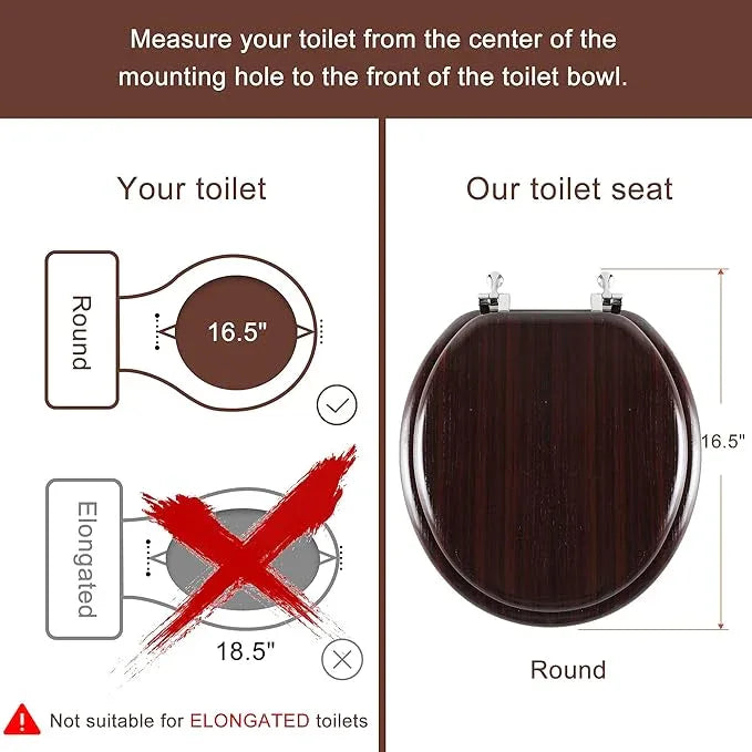 Round Toilet Seat Molded Wood Toilet Seat with Zinc Alloy Hinges, Easy to Install also Easy to Clean, Anti-pinch Wooden Toilet Seat by Angol Shiold (Round, Dark Brown) - ModernBath