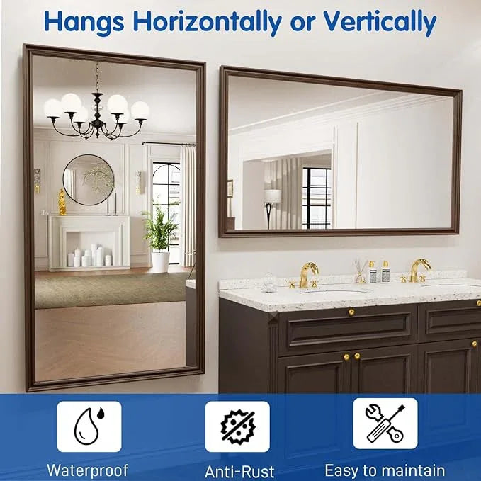 WEER Retro Copper Bathroom Mirror, 55x30 Inch Bronze Oil Rubbed Framed Mirror, Rectangle Classic Vintage Framed Wall Mirror, Farmhouse Vanity Mirror, Tempered Glass, Vertically or Horizontally - ModernBath
