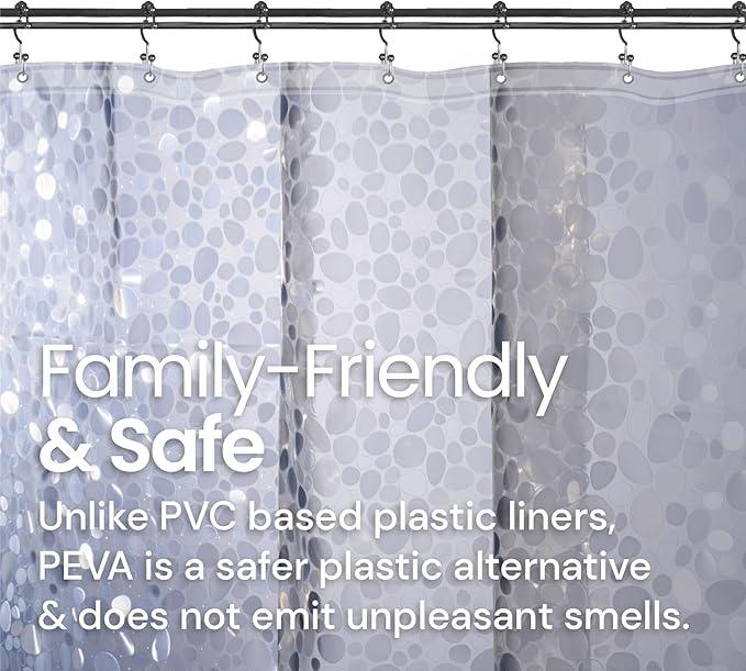 LiBa Plastic Shower Curtain, Heavy Duty 8G Shower Curtain for Bathroom, Waterproof Vinyl Shower Curtain, 3 Magnets, Rustproof Mental Grommets - 3D Clear Pebbles Pattern, 72x72 - ModernBath