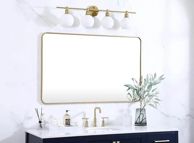 ARS Concepts Aura, Soft Corner Metal Rectangular Mirror 30X48 Inch in, Modern, Brass - ModernBath