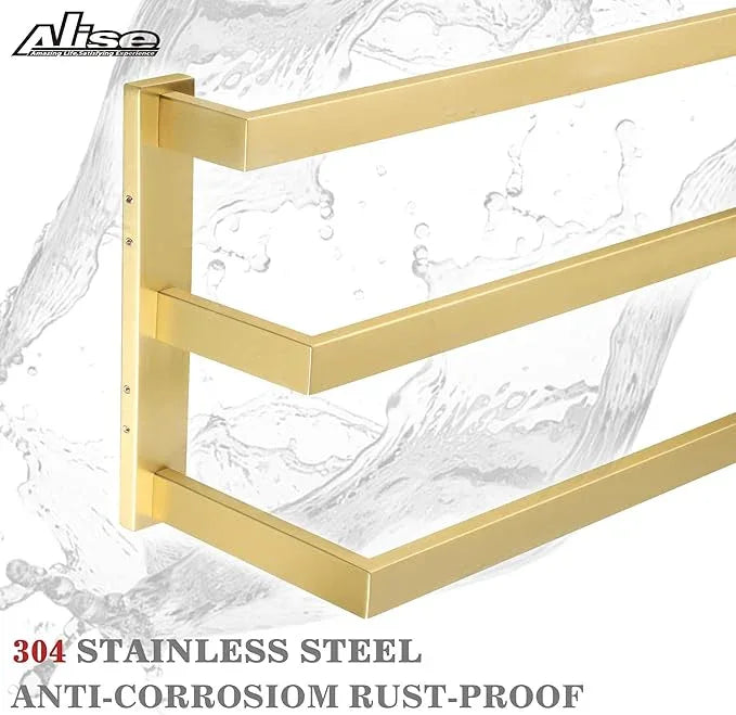 Alise 3-Layers Towel Bars for Bathroom Wall Mount,Brushed Gold Towel Holder Towel Racks for Bathroom Lavatory,SUS304 Stainless Steel Square Towel Rail Towel Hanger for Walls - ModernBath