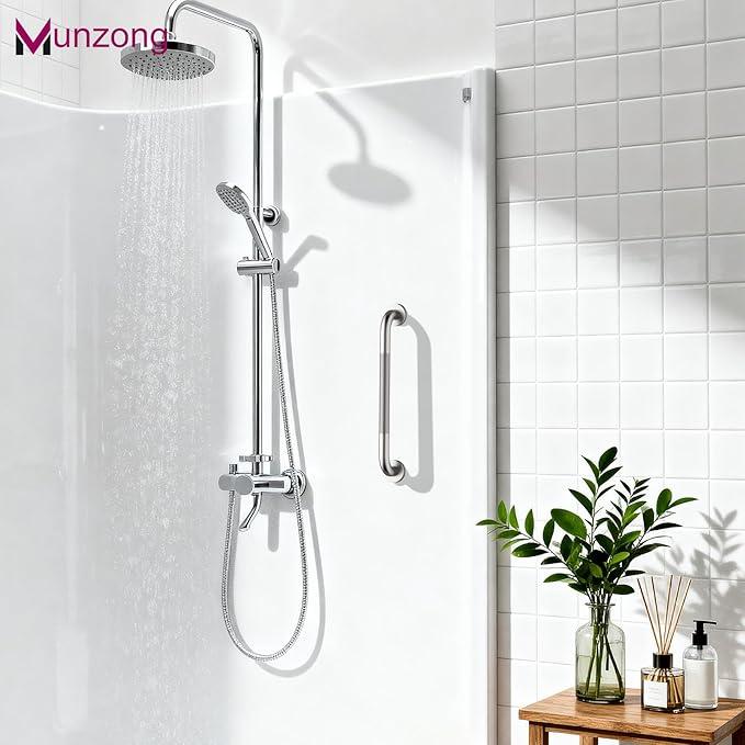16 Inch Anti Slip Shower Grab Bar,Munzong Stainless Steel Handicap Grab Bars for Bathtubs and Showers,Brushed Nickel Knurled Balance Bar,Safety Hand Rail Support Elderly Senior Bath Handle - ModernBath