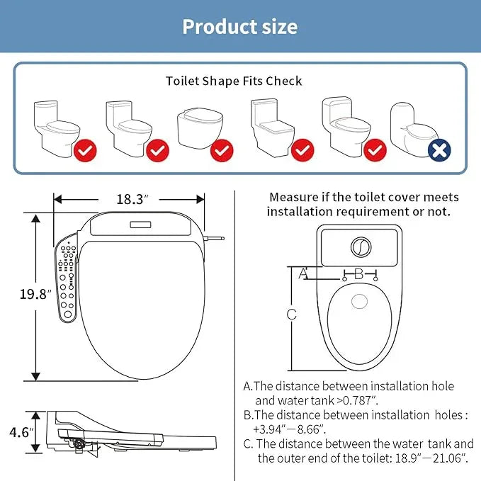 KERDE Electric Bidet Toilet Seat,Bidets For Existing Toilets,Rlongated,One-click Intelligent Operation, Warm Water Cleaning,Slow Close,Seat Cushion Keep Constant Temperature In Winter (Armrest) - ModernBath