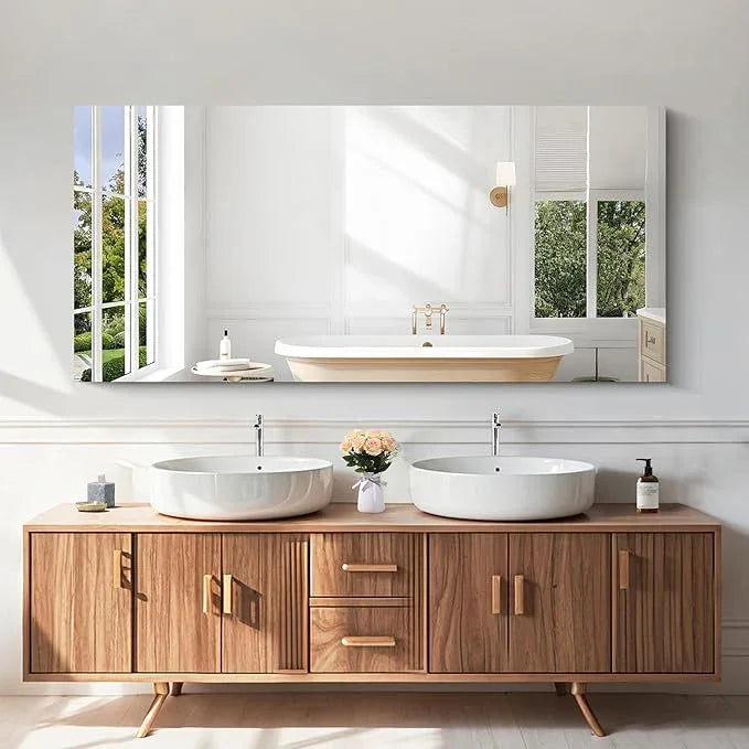 KOCUUY Frameless Mirror, 60"x28" Bathroom Mirror for Over Sink, Upgraded Shatterproof, Large Rectangle Unframed Mirror for Wall, Bathroom, Bedroom, Living Room, Entryway, Hang Horizontal/Vertical - ModernBath