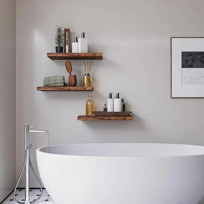 Floating Shelves for Wall Set of 3, 16" Rustic Brown Floating Shelves, Home Decor, Frame Display Wall Shelf for Bedroom, Kitchen, Bathroom, Living Room - ModernBath