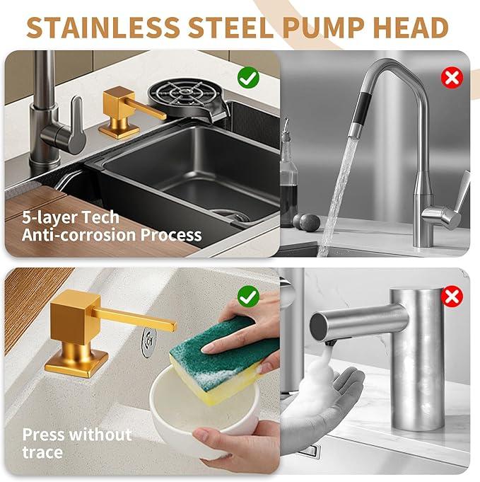 Yofidra Soap Dispenser for Kitchen Sink: Built in Sink Soap Dispenser Pump, Brushed Nickel Stainless Steel Sink Soap Dispenser with 47” Tube Kit Fit for Kitchen Bathroom in Counter - ModernBath