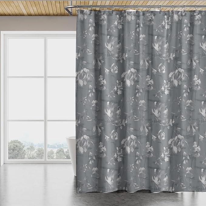 TIKABC Shower Curtain Liner, 4G PEVA Shower Liner, Plastic Waterproof Shower Curtains, with Grommet Holes and 3 Magnetic Weights(Peony Flower) - ModernBath