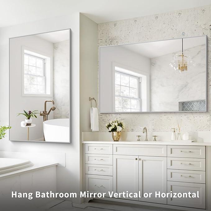 COFENY 36x55 inch Bathroom Mirror, Silver Rectangle Mirror with Thin Metal Frame, Large Rectangular Wall Mirrors for Bathroom, Living Room, Big Mirror Hang Horizontal/Vertical - ModernBath
