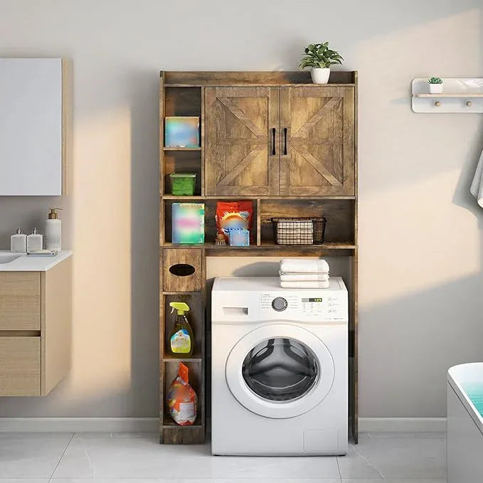 Vabches Over The Toilet Storage Cabinet, Farmhouse Storage Cabinet Over Toilet with 2 Barn Doors & Toilet Paper Holder Stand，Home Space-Saving Toilet Rack, for Bathroom, Restroom, Laundry. - ModernBath