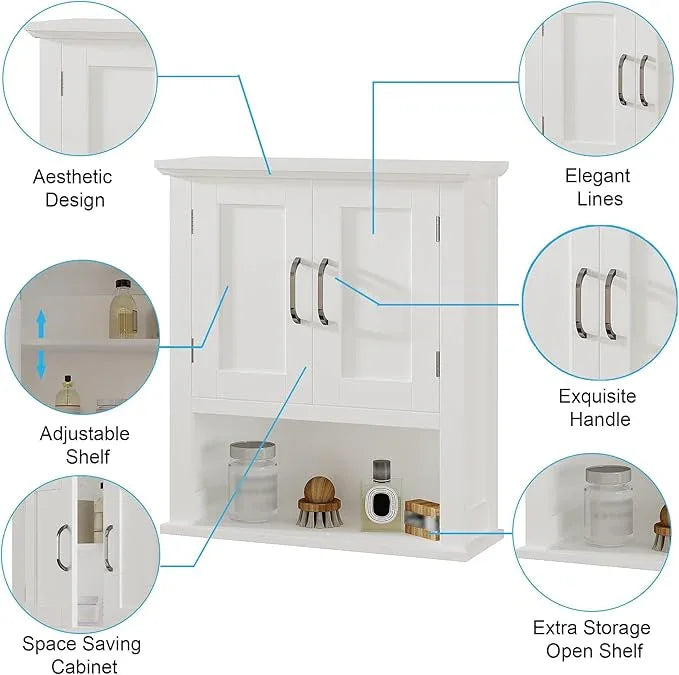 ChooChoo Wood Wall Cabinet with Doors, Medicine Cabinet with Adjustable Shelves Over The Toilet, Hanging Cabinet Wall Mounted for Bathroom, Kitchen, Living Room, White - ModernBath