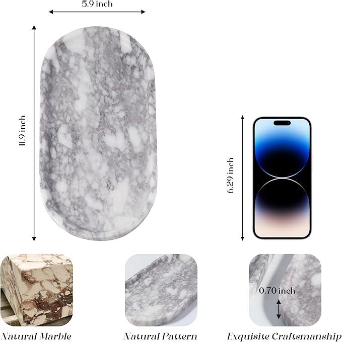 Koville Real Luxurious Marble Vanity Tray, 12"x6" Calacatta Viola Marble Catchall Tray for Bathroom, Natural Stone Perfume Trays Jewelry Dish for Dresser, Genuine Stone Storage Tray for Home Decor - ModernBath