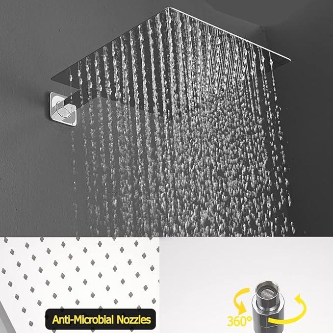 JingGang Polished Chrome Rain Shower System Tub Shower Faucet Set 12 Inch Square Rainfall Shower Head with Handheld Sprayer and Tub Spout Rough-in Valve Shower Mixer Combo Kit - ModernBath