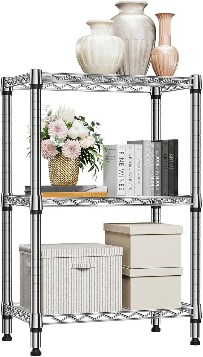 750 lbs 3 Tier Shelf Metal Storage Shelves Shelving Wire Rack Heavy Duty Closet Organizers for Garage Kitchen Bathroom Laundry Chrome 13.8" D x 23.6" W x 35.5" H - ModernBath