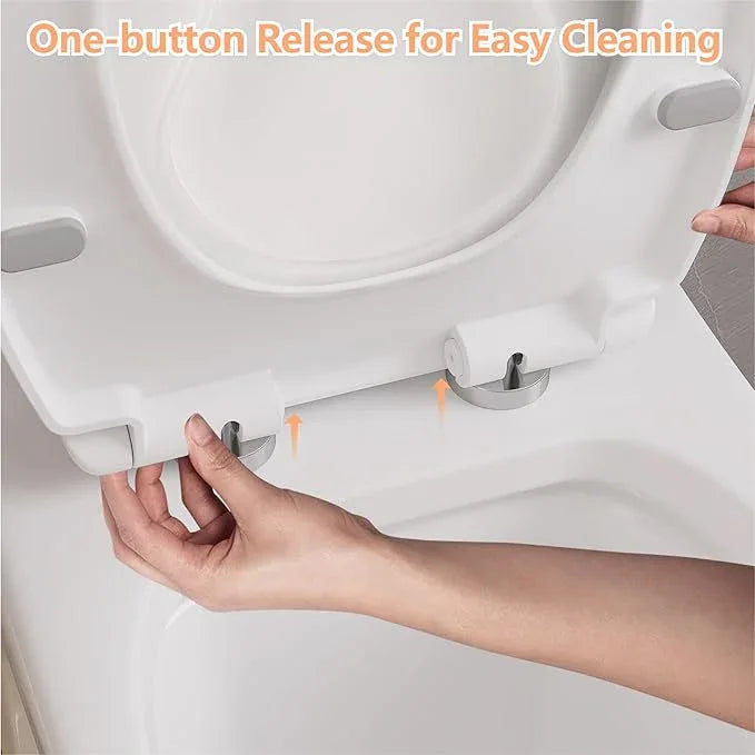 Toilet Seat,Round Toilet Seat with Quiet Close – Quick Release Hinges, Non-Slip Bumpers, Quiet, Easy to Clean – Fits Most American Standard Elongated Toilets – Easy Installation – White, Regular - ModernBath