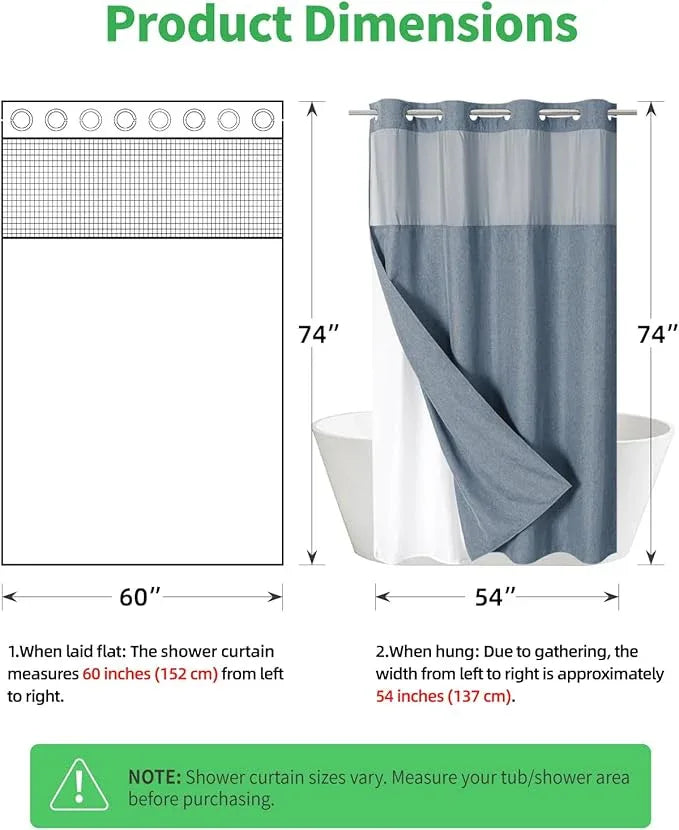 eachope Stall No Hooks Needed Linen Textured Shower Curtain with Snap-in Fabric Liner Set,Hotel Luxury Decor Shower Curtains for Bathroom,Waterproof & Washable,60Wx74H,Blue Grey - ModernBath