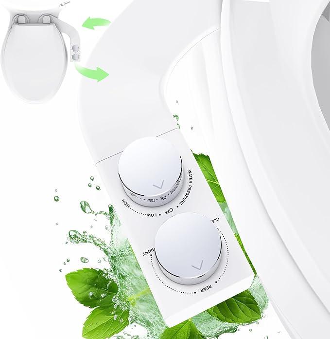 Terapaton Toilet Bidet With Left/Right Side Reversible Design, Fresh Water, Non-Electric, Toilet Bidet Attachment, Right/Left Hand Side with Dual Nozzle, Self-Clean, Easy to Install (Chrome Knob) - ModernBath