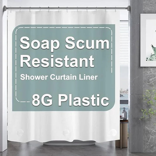 AmazerBath 78 Inch White Shower Curtain, 72 x 78 Plastic, Heavy Duty, Waterproof Thick PEVA with 3 Weighted Stones and 12 Rustproof Grommet Holes - ModernBath