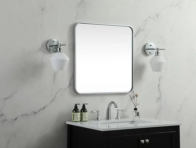 ARS Concepts Aura, Soft Corner Metal Square Mirror 24X24 Inch in, Modern, Silver - ModernBath